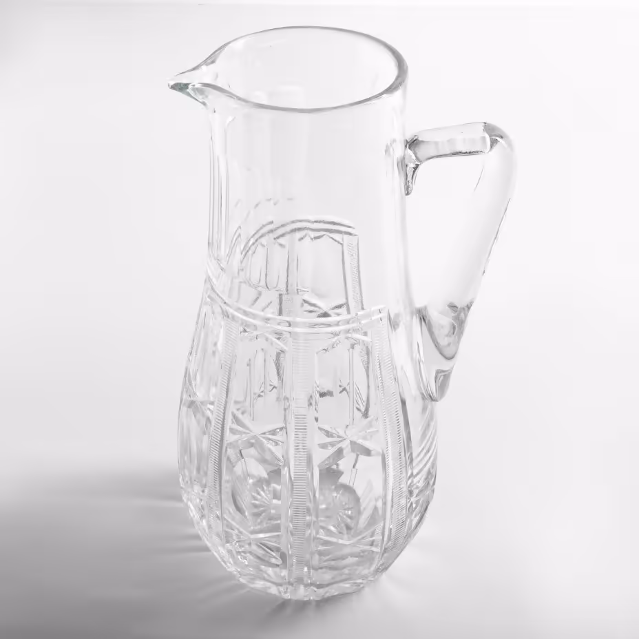 Кувшин с рельефным декором, стекло, алмазная грань, СССР, 1970-1990 гг.