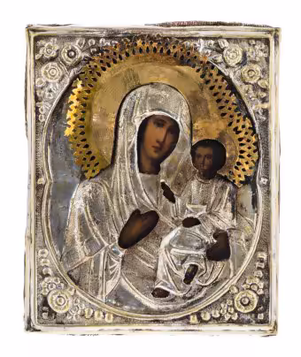 Икона "Иверская Божия Матерь" в окладе, дерево, Российская Империя, 1850-1890 гг.