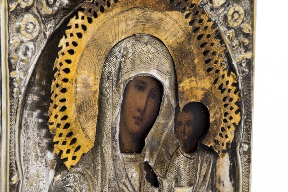 Икона "Иверская Божия Матерь" в окладе, дерево, Российская Империя, 1850-1890 гг.