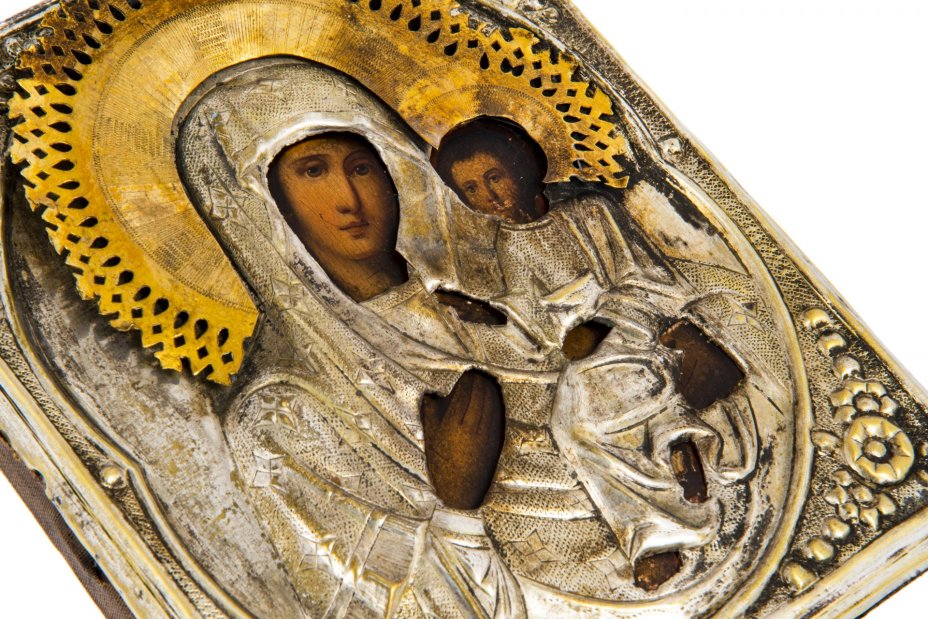 Икона "Иверская Божия Матерь" в окладе, дерево, Российская Империя, 1850-1890 гг.