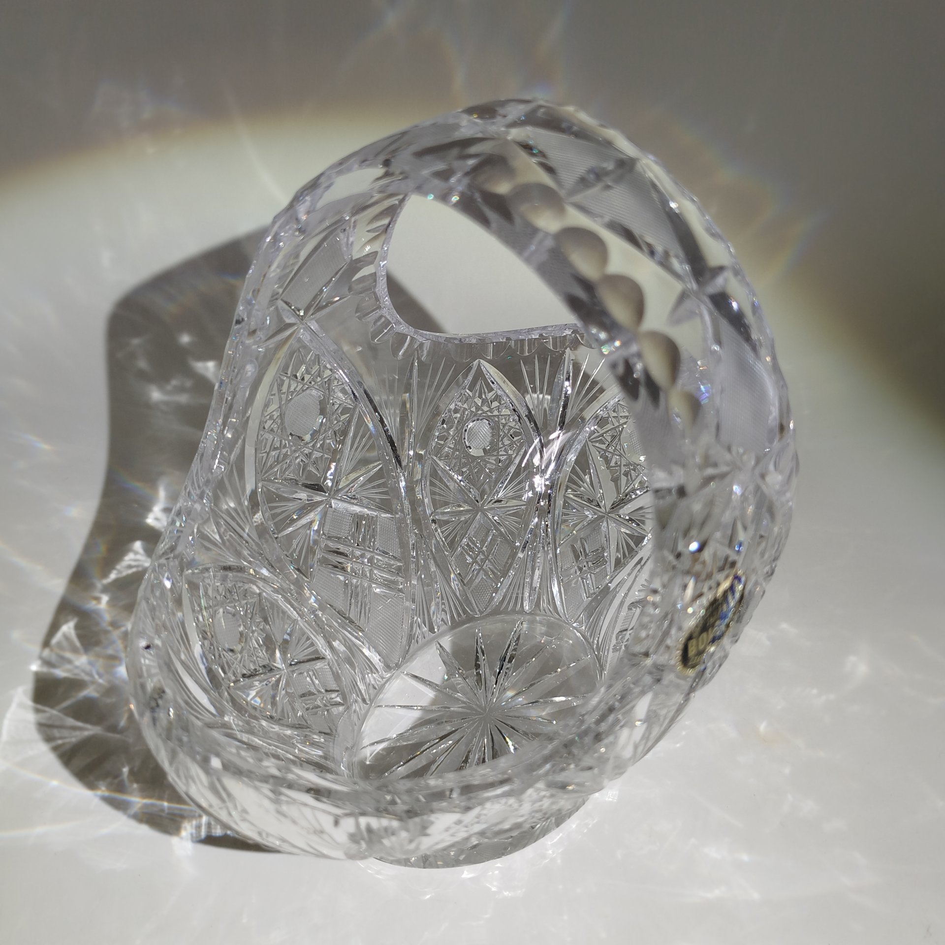 Ваза в форме корзины, хрусталь, алмазная грань, Bohemia Crystal (Bohemia Glass), Чехословакия, 1970-1991 гг.