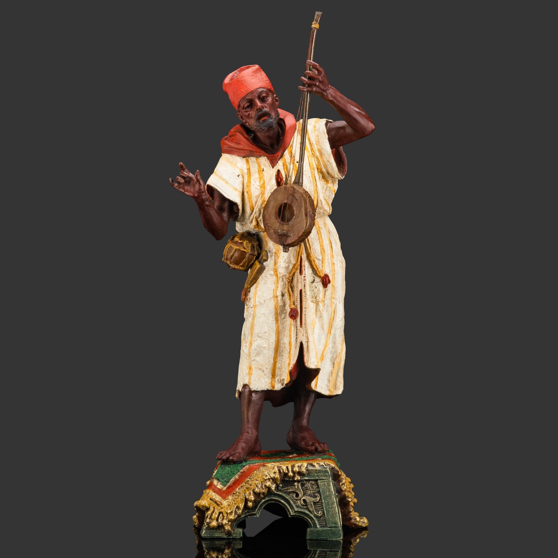 Скульптурная композиция "Бедуин-музыкант", автор Franz Bergmann, металл, крашение, Западная Европа, 1950-1980 гг.