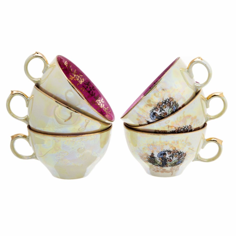 Сервиз чайный "Гейши" на 6 персон (22 предмета), фарфор, деколь, люстр, золочение, фабрика"Eisenberg", ГДР, 1970-1990 гг., Spezial Eisenberg Porzellan (SEP)