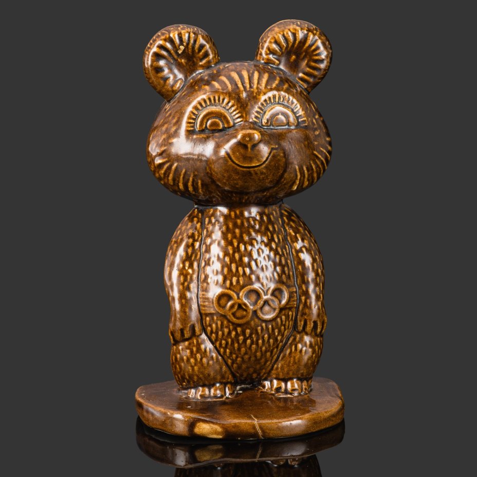 [Редкая форма] Статуэтка "Олимпийский мишка", керамика, полива, СССР, 1980 г.