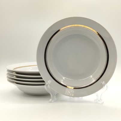 Набор из 6-ти суповых тарелок, фарфор, золочение, Дулевский фарфоровый завод (Дулёво), СССР, 1968-1991 гг.