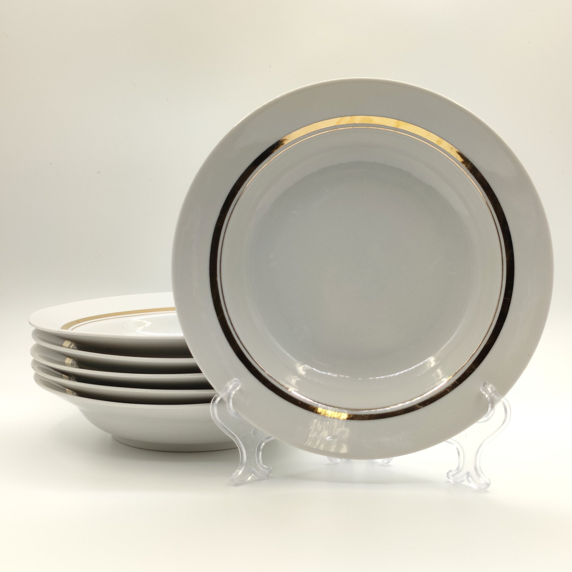 Набор из 6-ти суповых тарелок, фарфор, золочение, Дулевский фарфоровый завод (Дулёво), СССР, 1968-1991 гг.