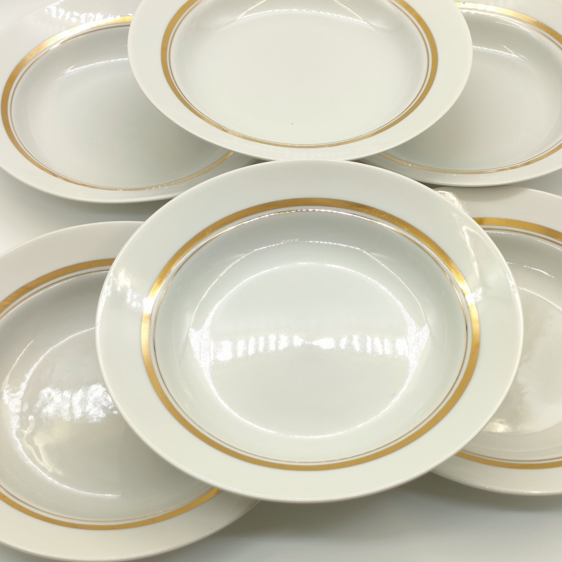 Набор из 6-ти суповых тарелок, фарфор, золочение, Дулевский фарфоровый завод (Дулёво), СССР, 1968-1991 гг.