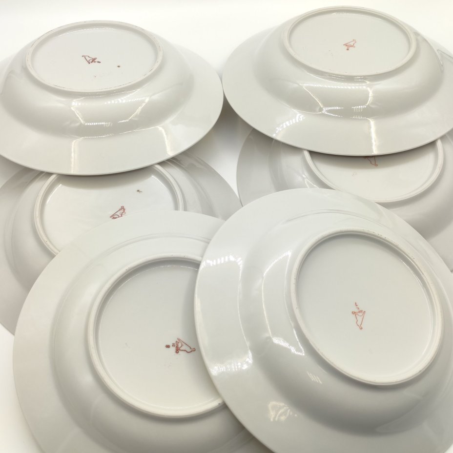 Набор из 6-ти суповых тарелок, фарфор, золочение, Дулевский фарфоровый завод (Дулёво), СССР, 1968-1991 гг.