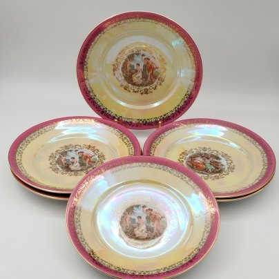 Набор десертных тарелок из сервиза "Мадонна" на 6 персон, фарфор, деколь, люстр, золочение, Fortuna Eisenberg, Германия, 1960-1973 гг.