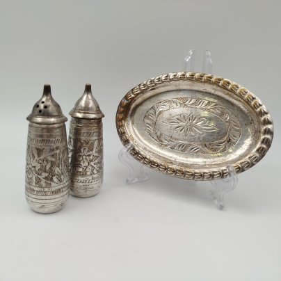 Набор для специй (солонка, перечница, поднос) в этническом стиле