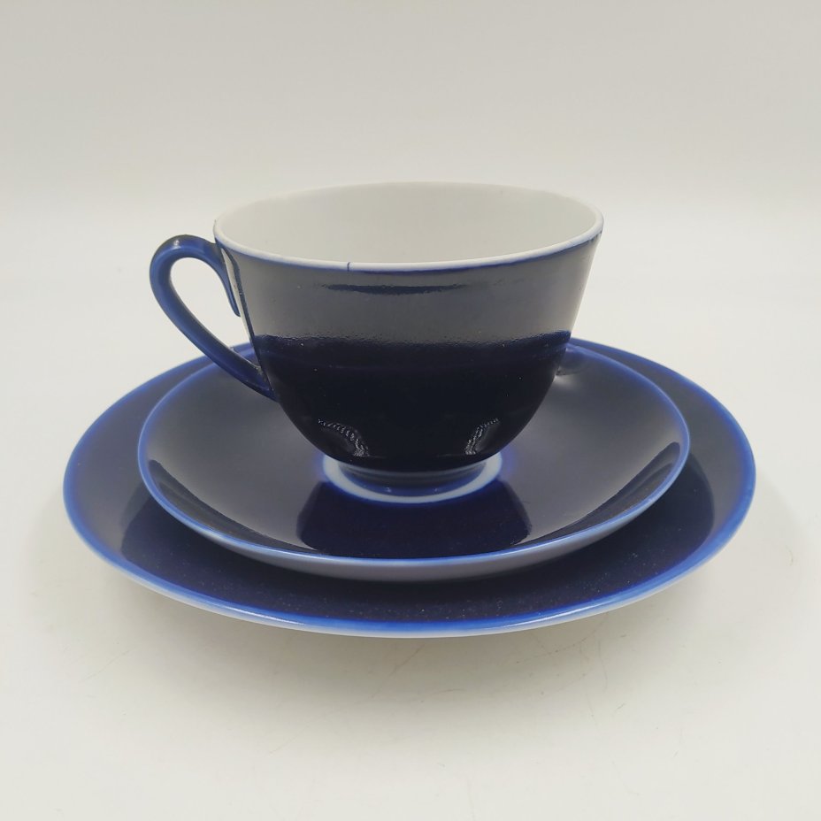 Трио чайное, фарфор, крытье кобальтом, Ленинградский фарфоровый завод (ЛФЗ), СССР, 1960-1990 гг.