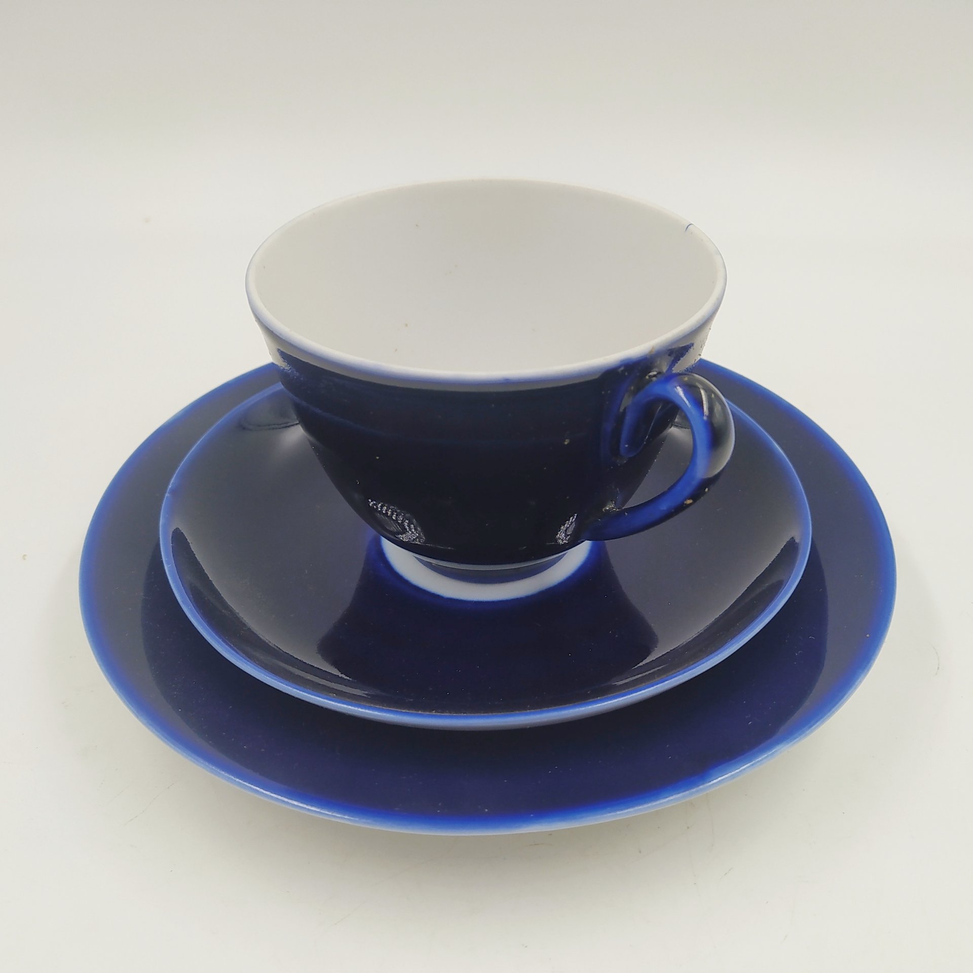 Трио чайное, фарфор, крытье кобальтом, Ленинградский фарфоровый завод (ЛФЗ), СССР, 1960-1990 гг.