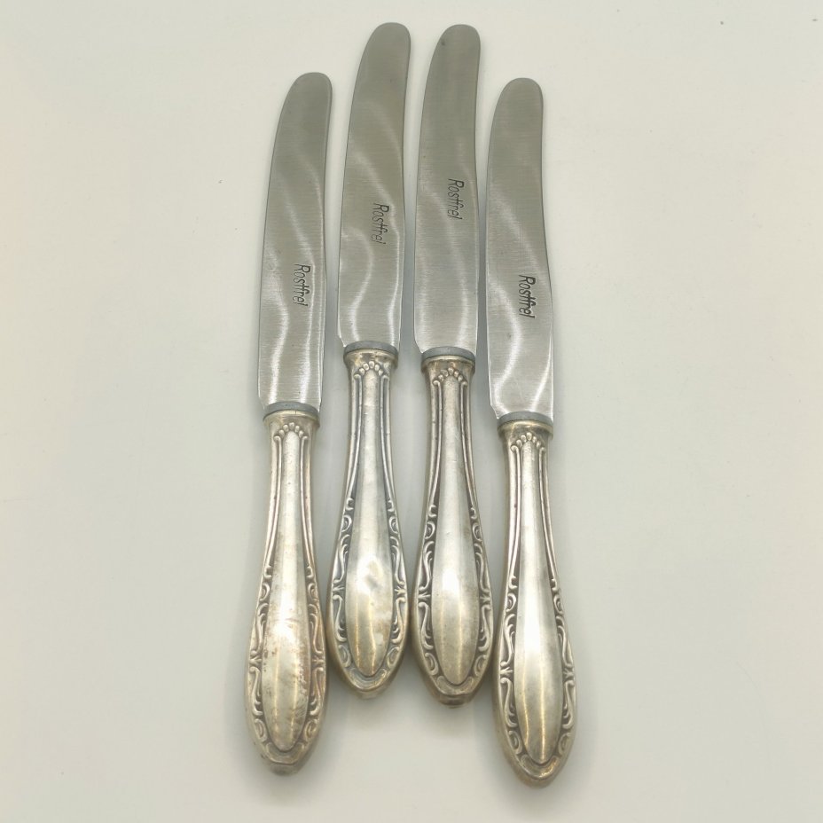 Набор из 4-х столовых ножей лаконичной формы, клеймо "Rostfrei", сталь, металл, Германия, 1920-1960 гг.