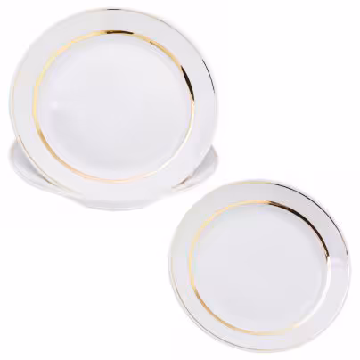 Набор из 3 тарелок на 1 персону, украшенных золотыми лентами, Дулевский фарфоровый завод (Дулёво)