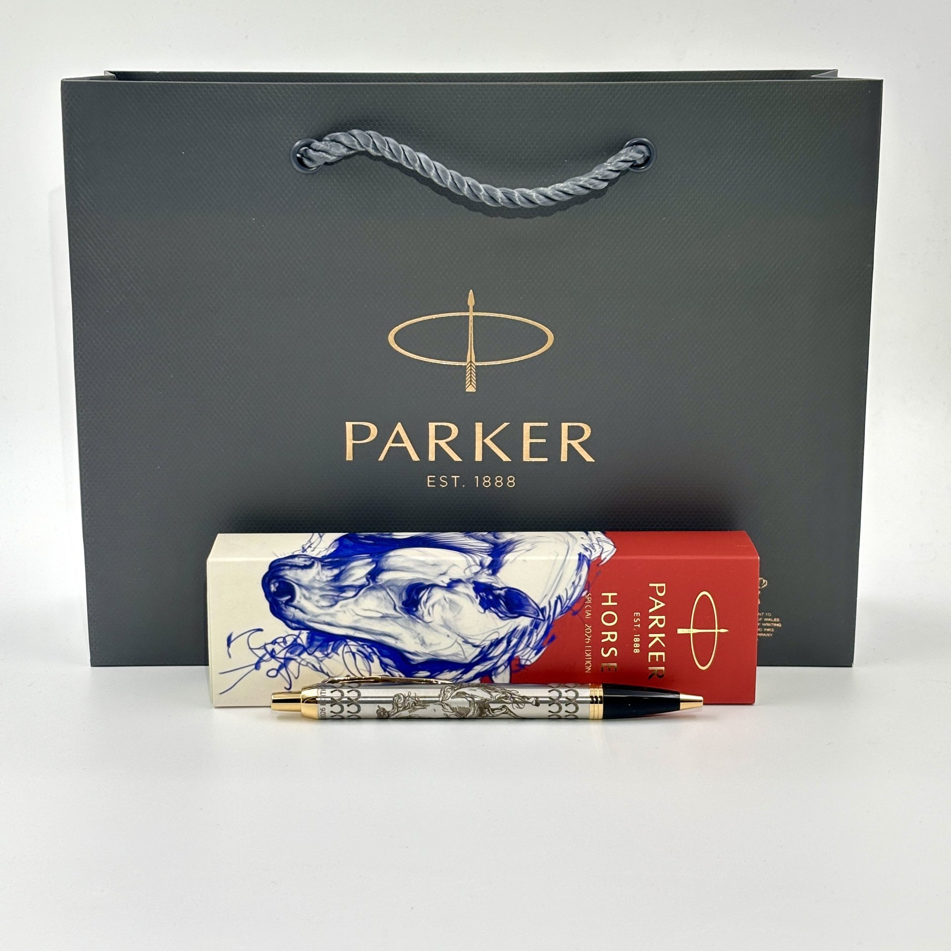 Шариковая ручка "Лошадь" в коробке, Parker, нержавеющая сталь, гравировка, Китай