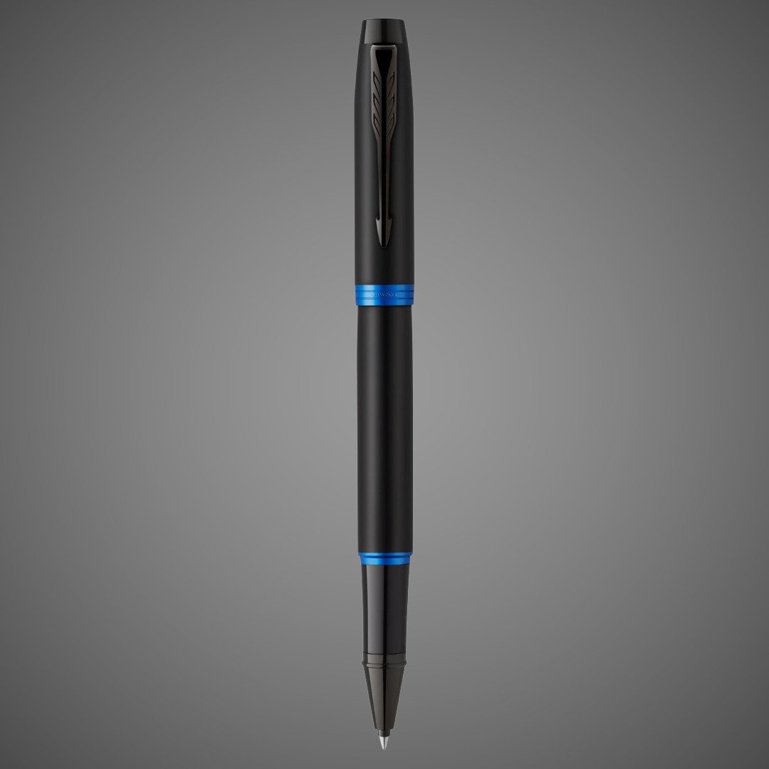 Ручка-роллер Parker IM Vibrant Rings Flame Blue, стержень:Fblk, в подарочной упаковке., Лаки и смолы: лак, латунь