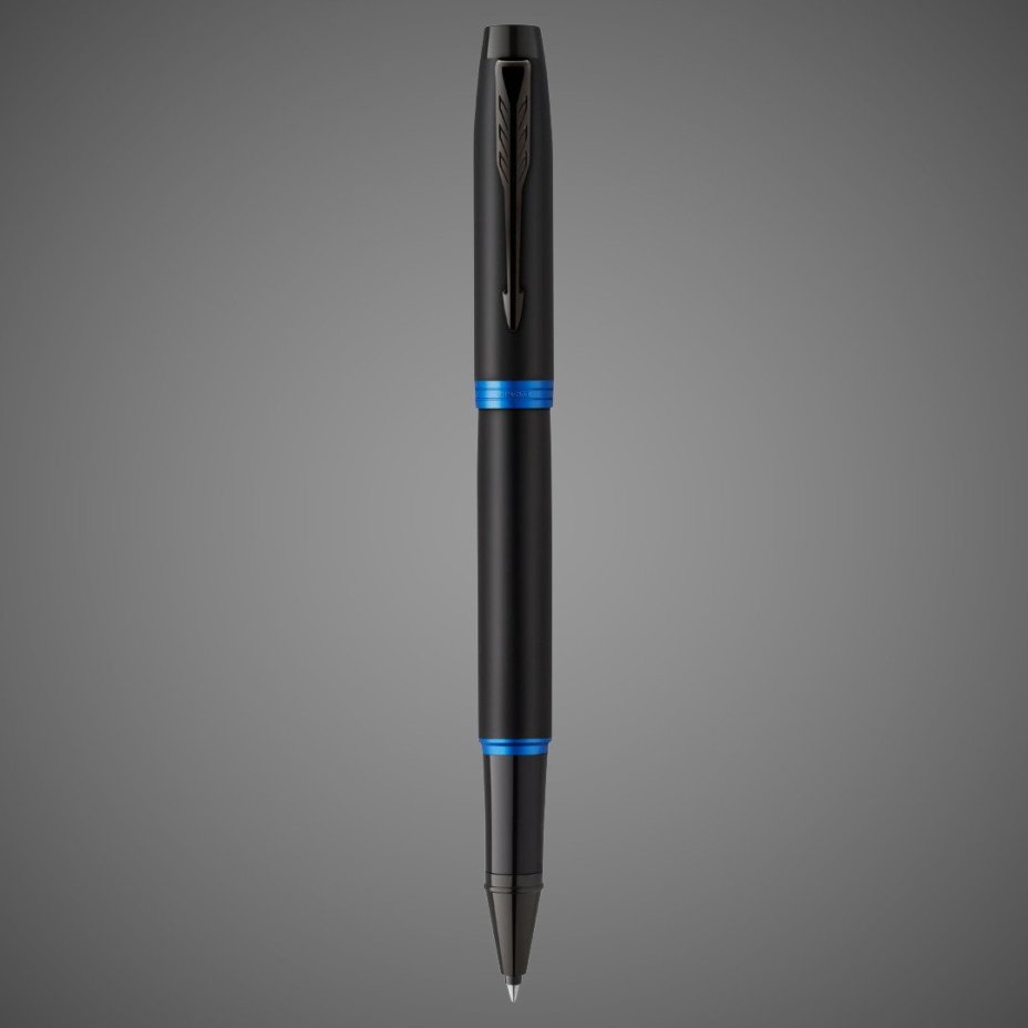 Ручка-роллер Parker IM Vibrant Rings Flame Blue, стержень:Fblk, в подарочной упаковке., Лаки и смолы: лак, латунь