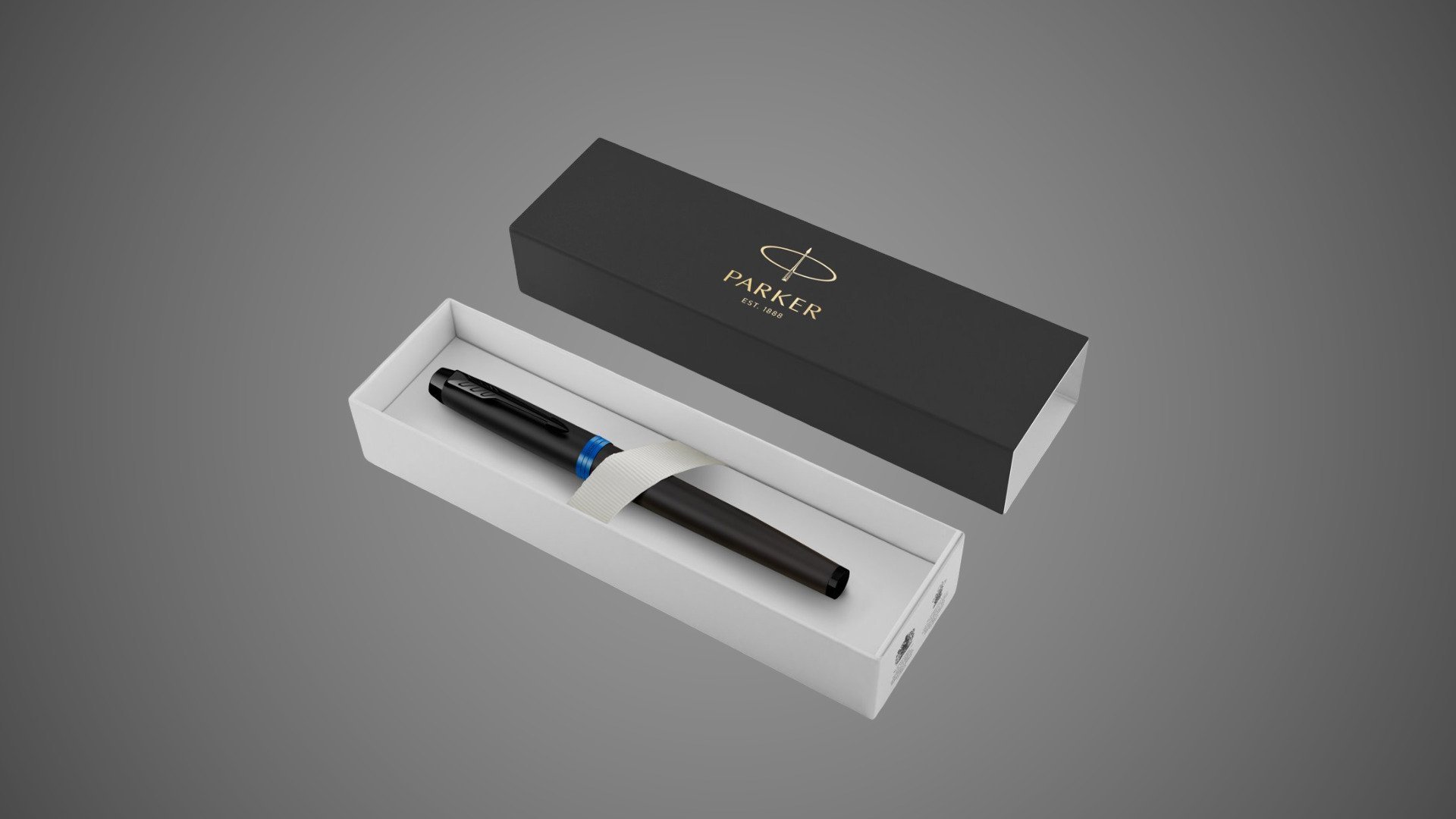 Ручка-роллер Parker IM Vibrant Rings Flame Blue, стержень:Fblk, в подарочной упаковке., Лаки и смолы: лак, латунь