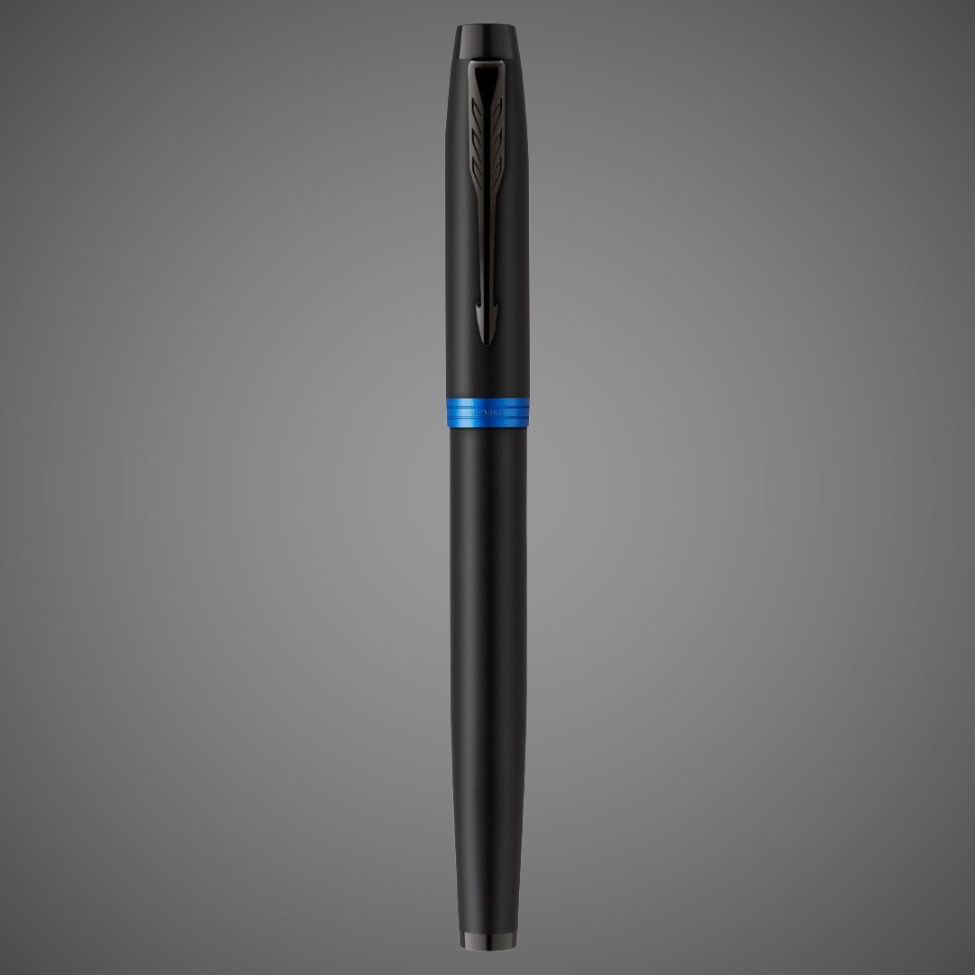 Ручка-роллер Parker IM Vibrant Rings Flame Blue, стержень:Fblk, в подарочной упаковке., Лаки и смолы: лак, латунь