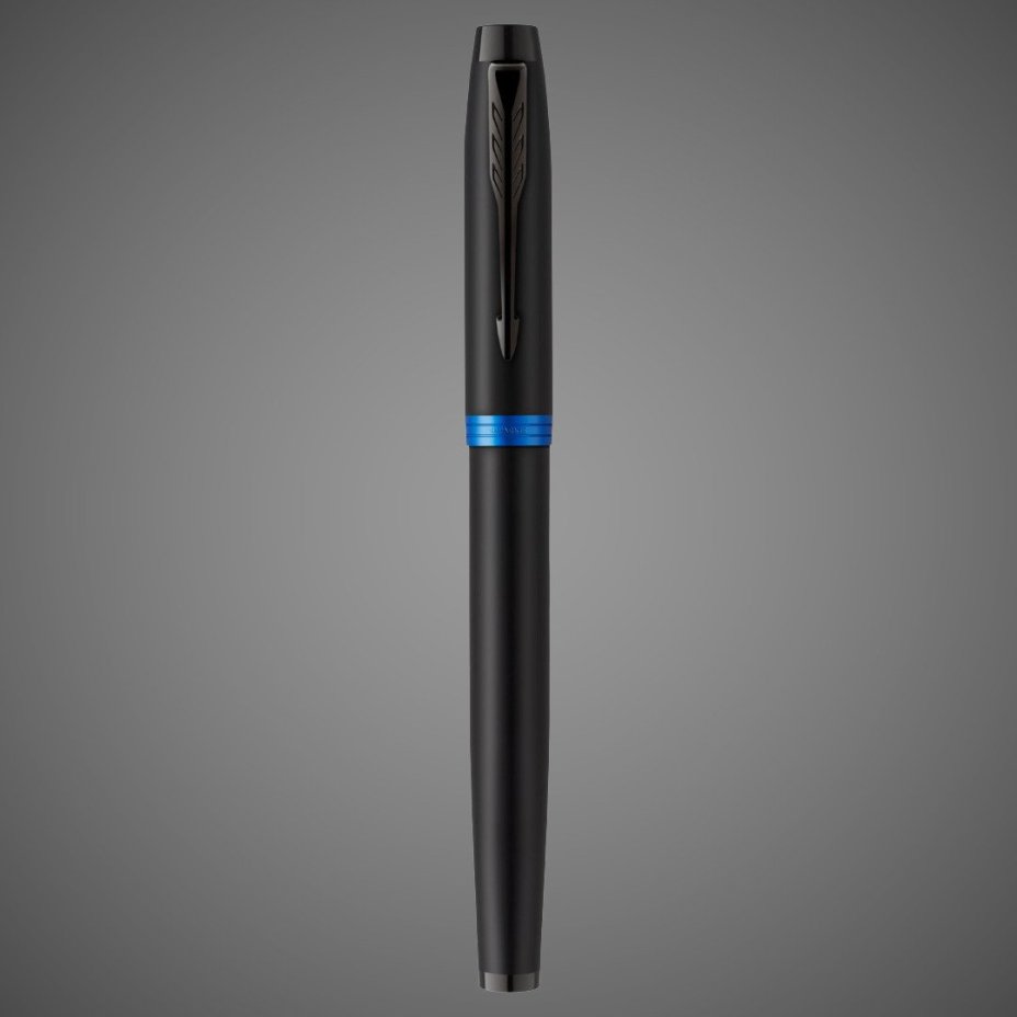 Ручка-роллер Parker IM Vibrant Rings Flame Blue, стержень:Fblk, в подарочной упаковке., Лаки и смолы: лак, латунь