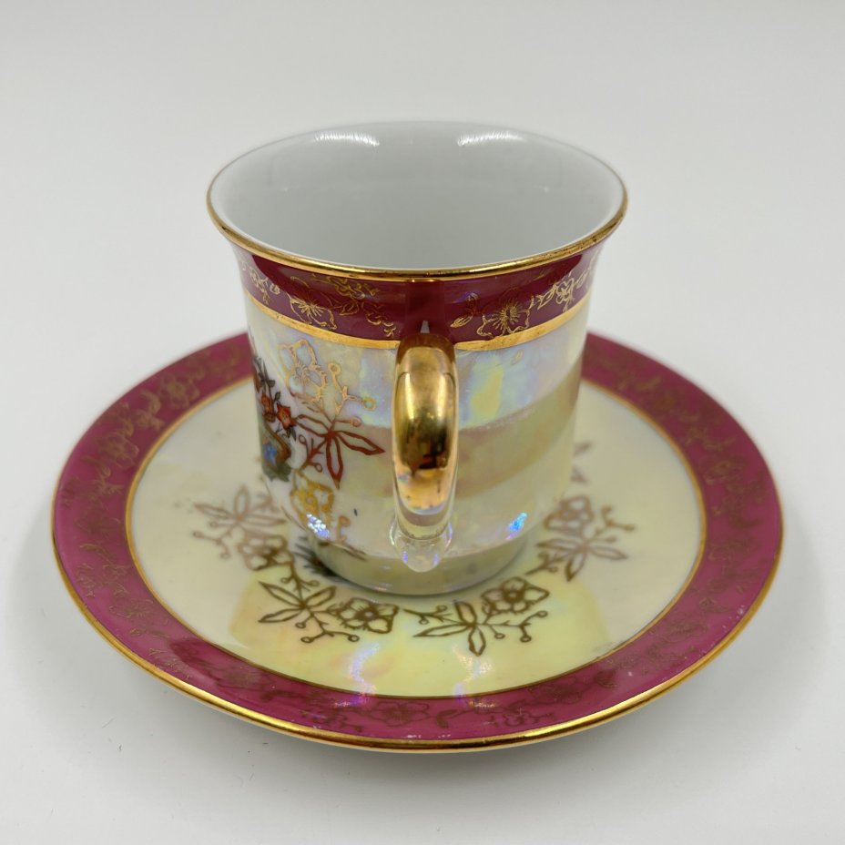 Кофейная пара (чашка, блюдце), фарфор, деколь, золочение, люстр, Spezial Eisenberg Porzellan (SEP), ГДР, 1973-1976 гг., Spezial Eisenberg Porzellan (SEP)