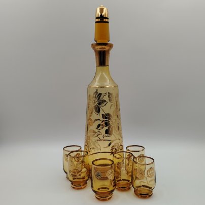 Набор для крепких напитков с цветочным декором (штоф, 6 стопок), Borocrystal, стекло, золочение
