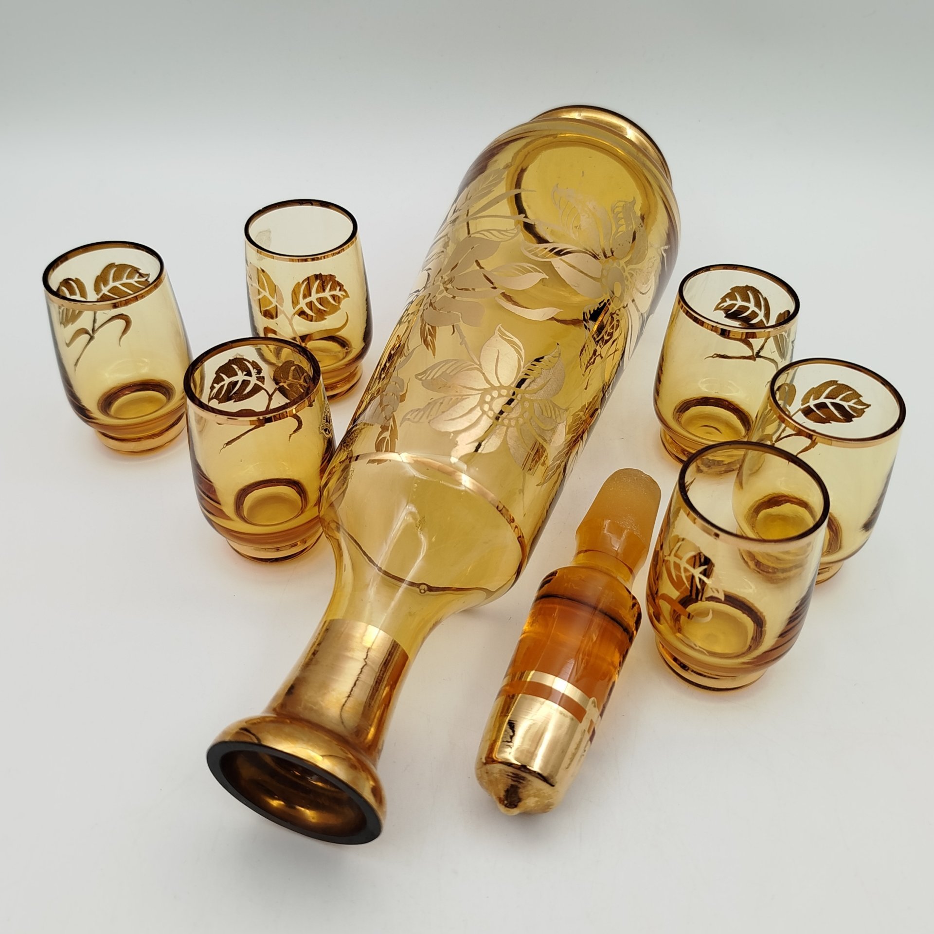 Набор для крепких напитков с цветочным декором (штоф, 6 стопок), Borocrystal, стекло, золочение