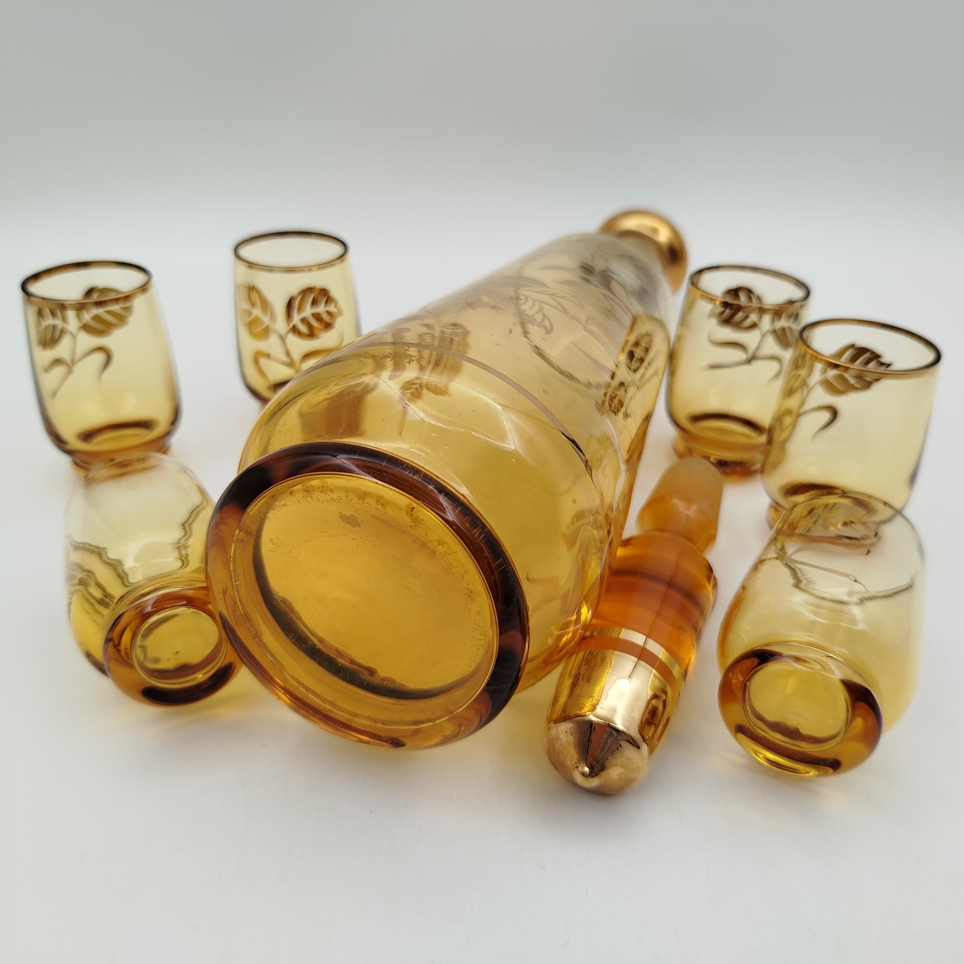 Набор для крепких напитков с цветочным декором (штоф, 6 стопок), Borocrystal, стекло, золочение