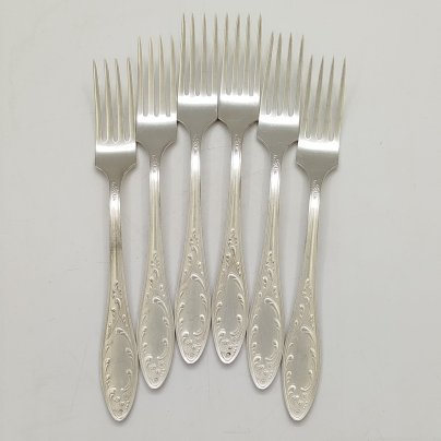 Набор столовых вилок на 6 персон "Пламя", мНЦ (медь-никель-цинк), Кольчугинский завод цветных металлов, СССР, 1960-1990 гг.