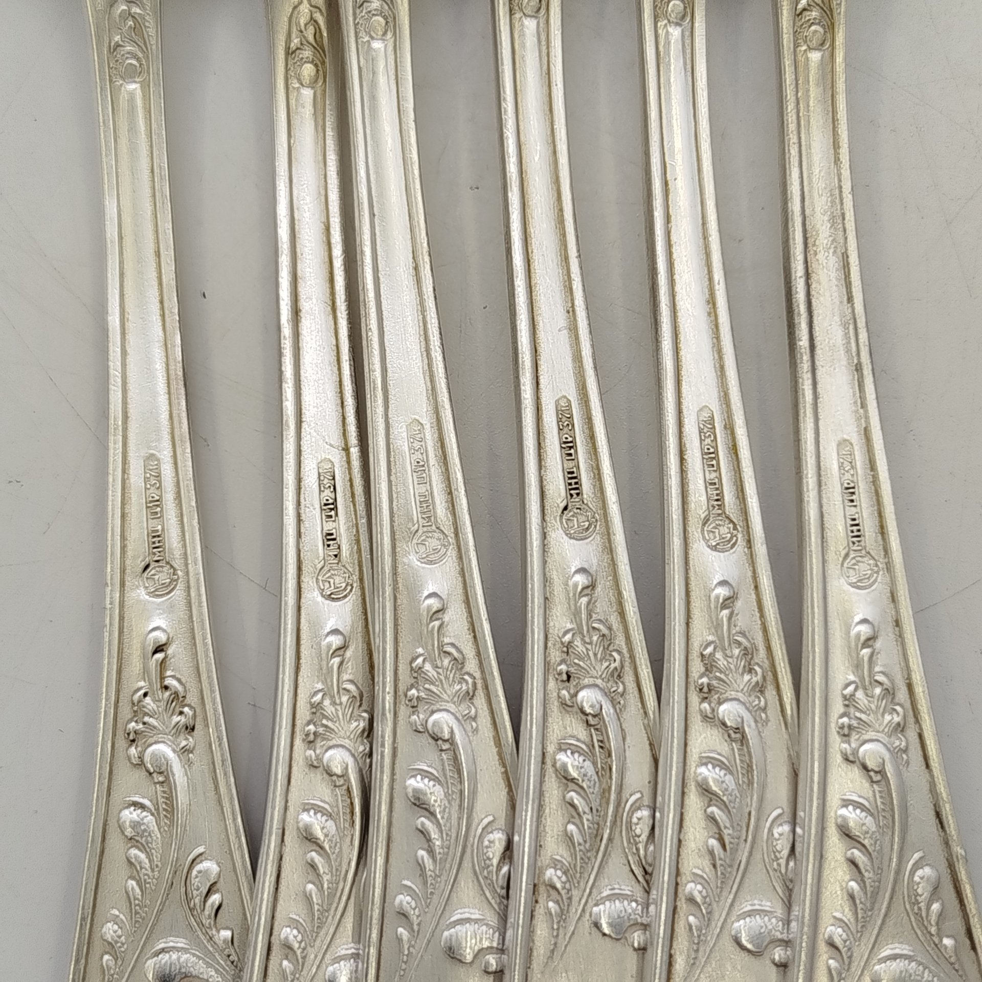 Набор столовых вилок на 6 персон "Пламя", мНЦ (медь-никель-цинк), Кольчугинский завод цветных металлов, СССР, 1960-1990 гг.