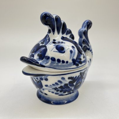 Сахарница (икорница) "Рыба", фарфор, роспись, Объединение «Гжель», СССР, 1991-2010 гг.