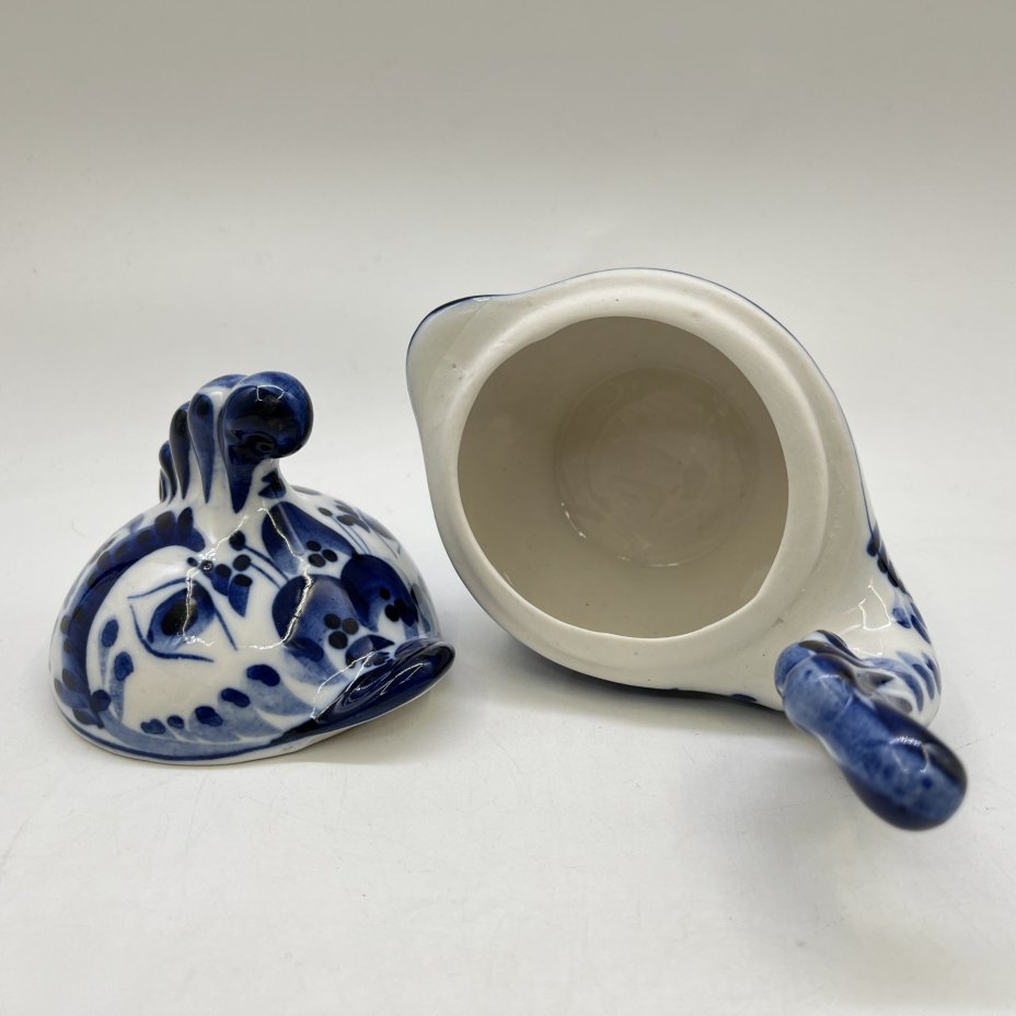 Сахарница (икорница) "Рыба", фарфор, роспись, Объединение «Гжель», СССР, 1991-2010 гг.