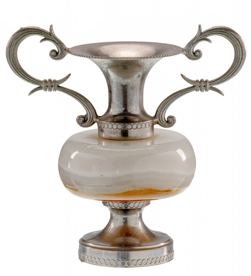 Ваза декоративная с фигурными ручками, металл, оникс, Западная Европа, 1970-1990 гг.