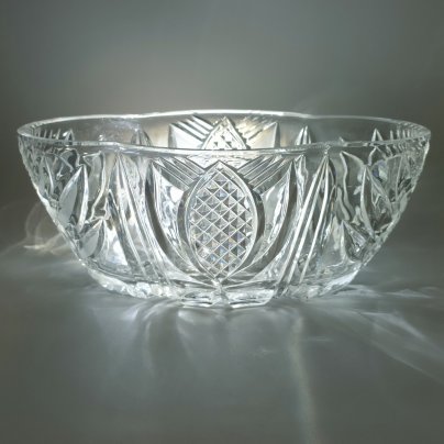 Конфетница (фруктовница) с рельефным декором, хрусталь, алмазная грань, СССР, 1970-1990 гг.