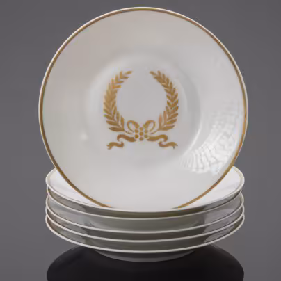 Набор из 6 блюдец с декором в виде лаврового венка, Porcelaine de Paris