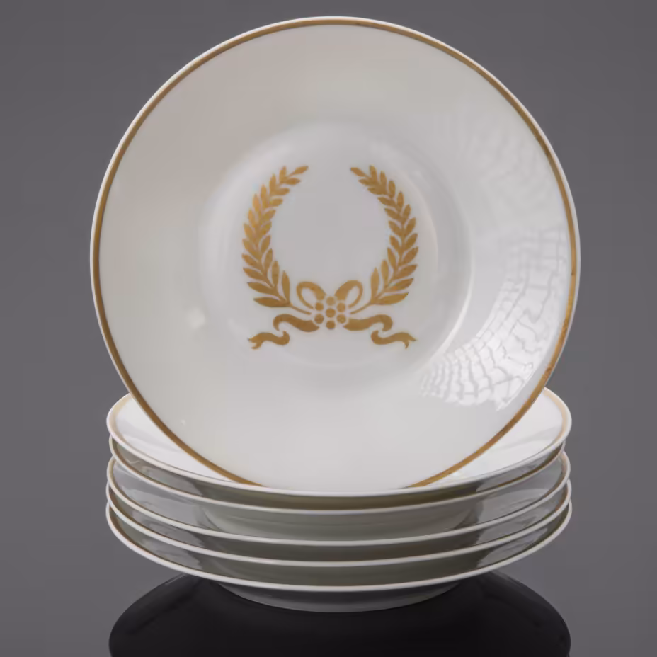 Набор из 6 блюдец с декором в виде лаврового венка, Porcelaine de Paris