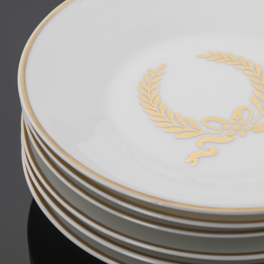 Набор из 6 блюдец с декором в виде лаврового венка, Porcelaine de Paris