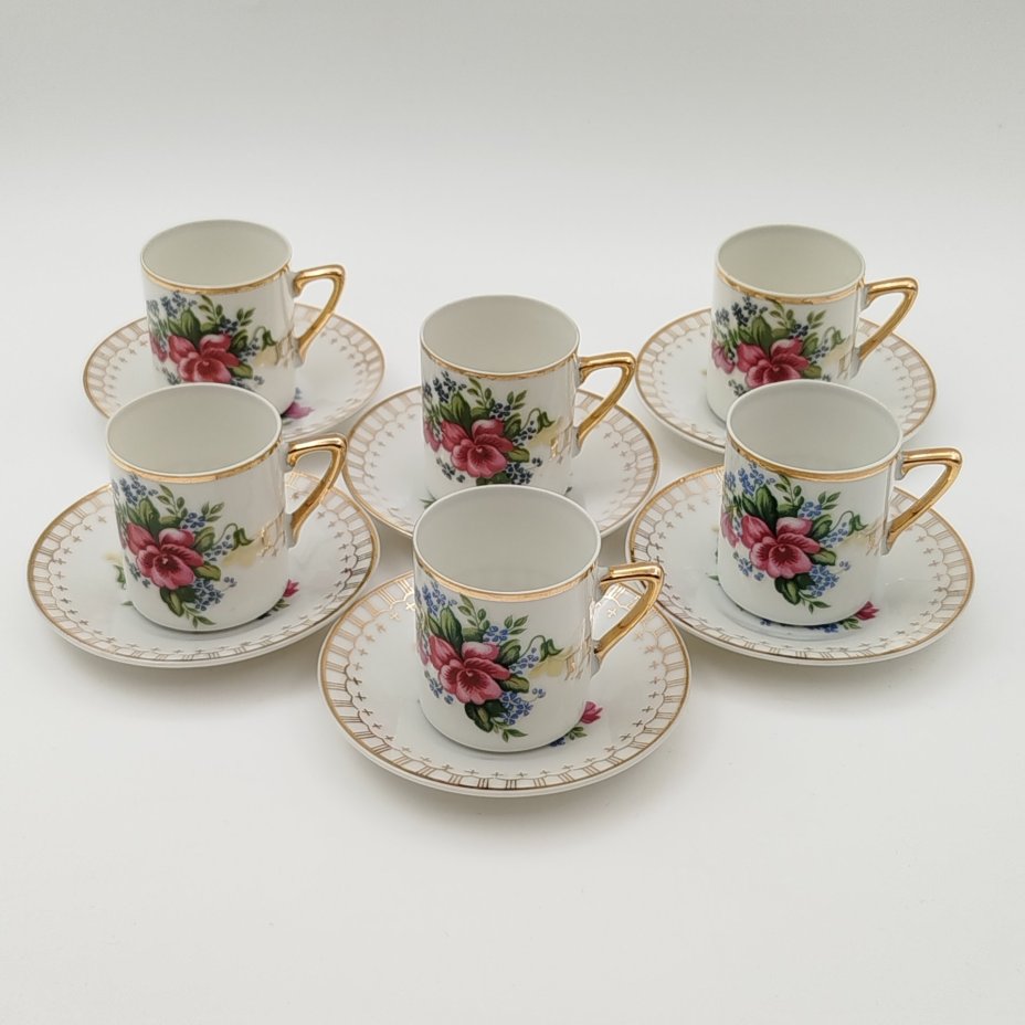 Сервиз кофейный с цветочным декором на 6 персон (15 предметов)