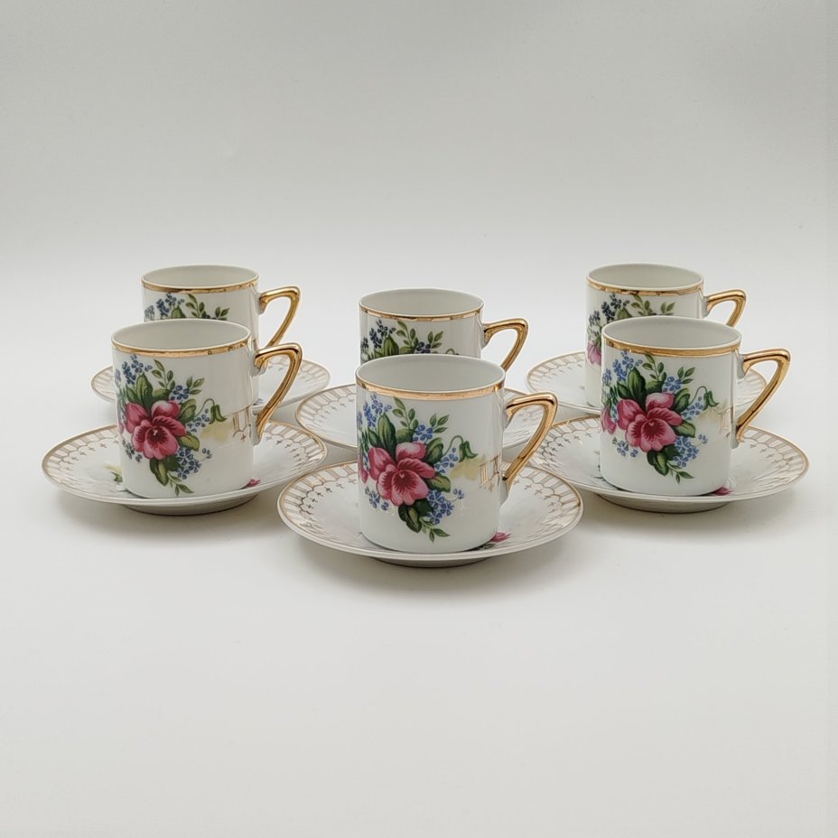 Сервиз кофейный с цветочным декором на 6 персон (15 предметов)