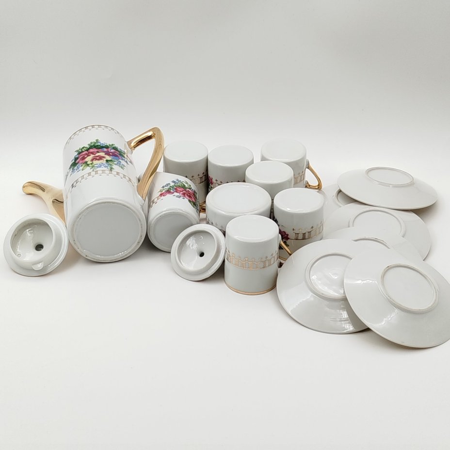 Сервиз кофейный с цветочным декором на 6 персон (15 предметов)