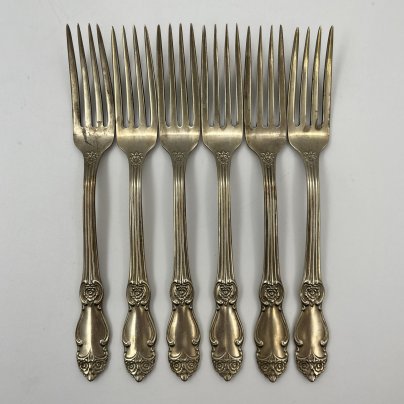 Набор столовых вилок "Серебряная роза" на 6 персон, мНЦ (медь-никель-цинк), серебрение, Кольчугинский завод цветных металлов, СССР, 1962-1990 гг.