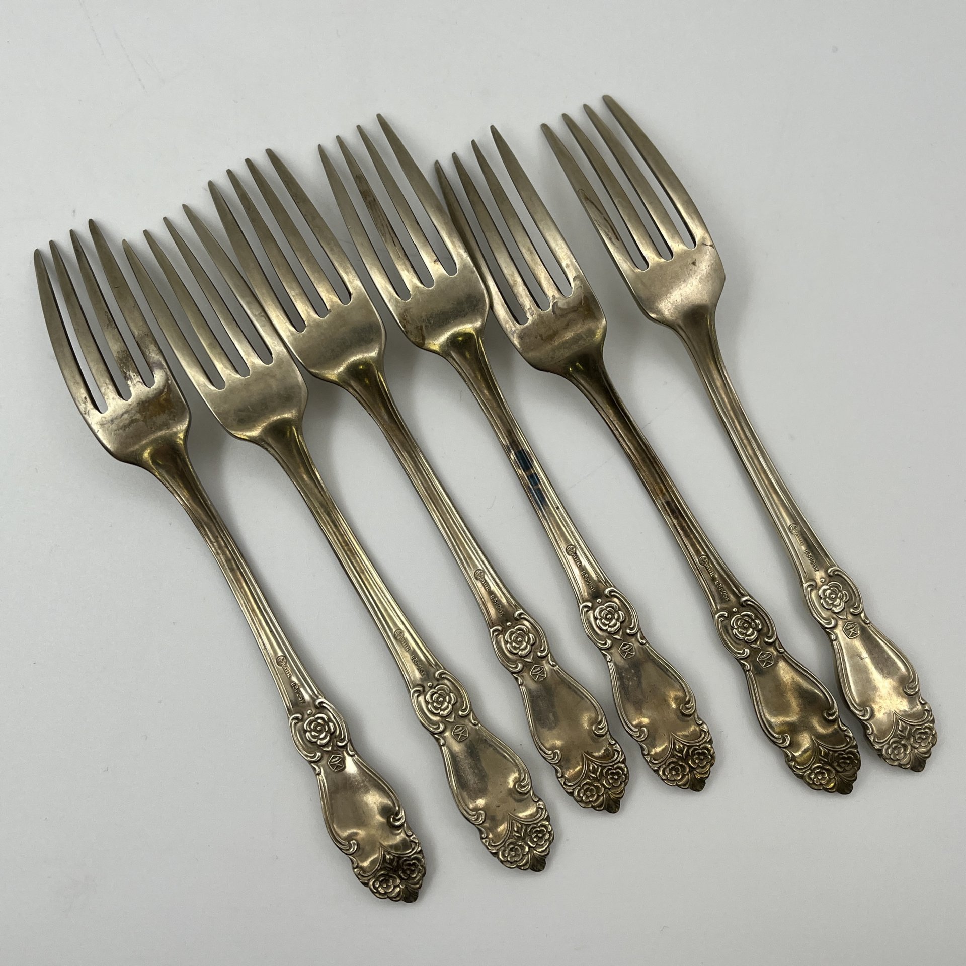 Набор столовых вилок "Серебряная роза" на 6 персон, мНЦ (медь-никель-цинк), серебрение, Кольчугинский завод цветных металлов, СССР, 1962-1990 гг.