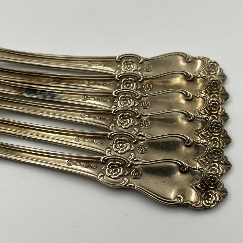 Набор столовых вилок "Серебряная роза" на 6 персон, мНЦ (медь-никель-цинк), серебрение, Кольчугинский завод цветных металлов, СССР, 1962-1990 гг.