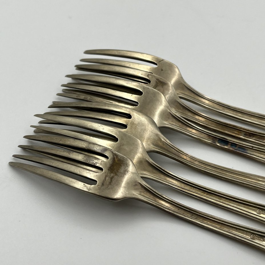 Набор столовых вилок "Серебряная роза" на 6 персон, мНЦ (медь-никель-цинк), серебрение, Кольчугинский завод цветных металлов, СССР, 1962-1990 гг.