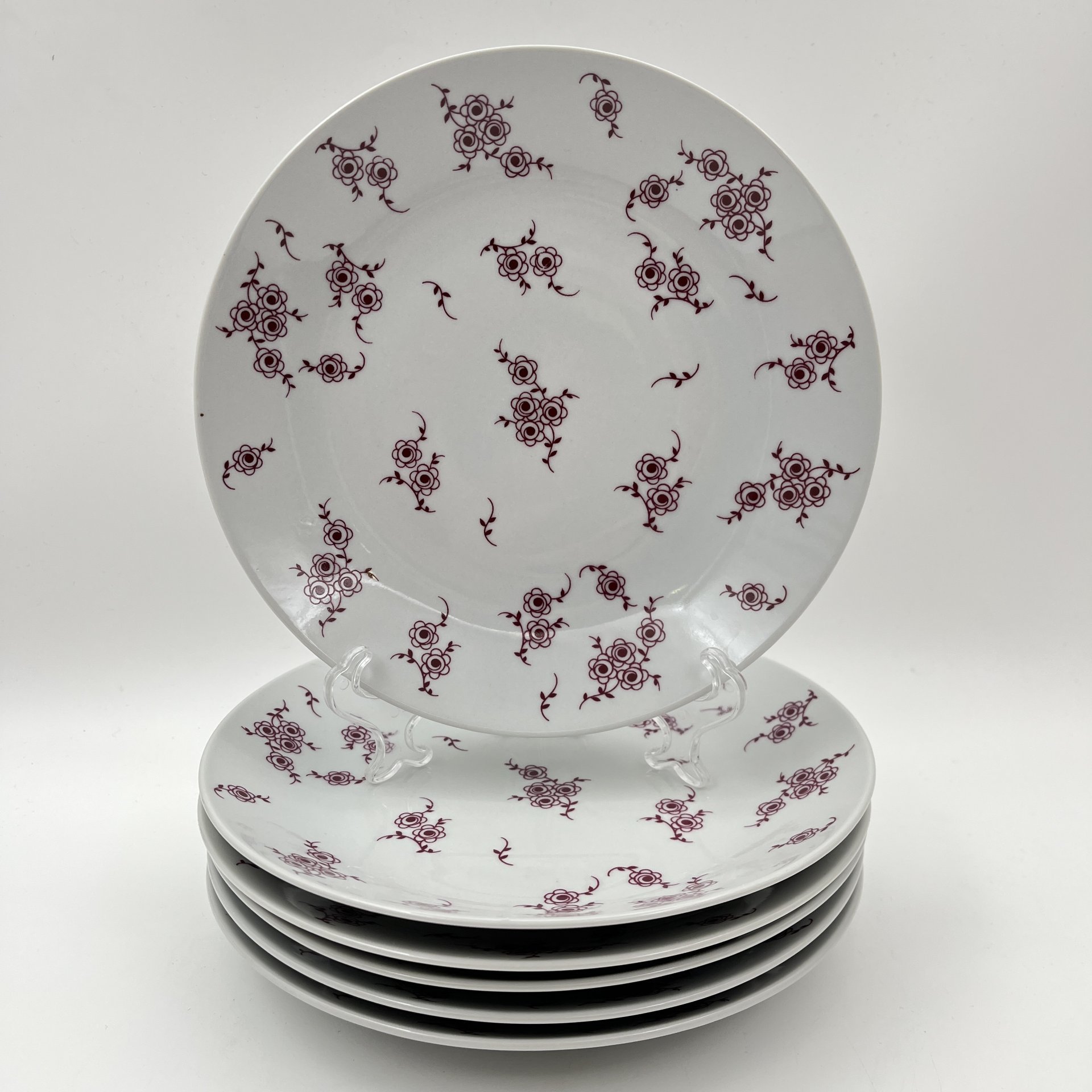 Набор десертных тарелок с цветочным декором на 6 персон, фарфор, деколь, Lichte Porzellan (Лихте), ГДР, 1960-1980 гг.