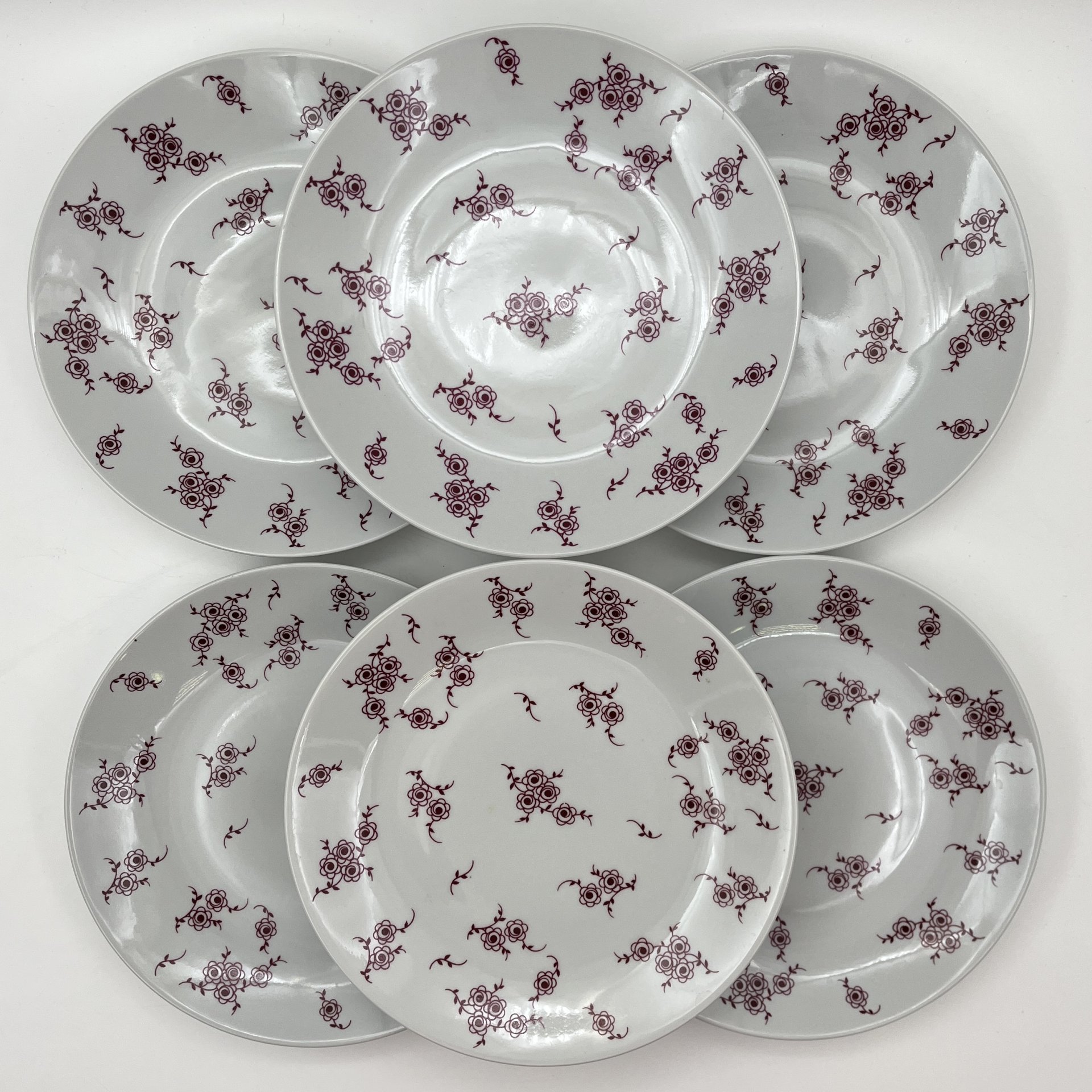 Набор десертных тарелок с цветочным декором на 6 персон, фарфор, деколь, Lichte Porzellan (Лихте), ГДР, 1960-1980 гг.