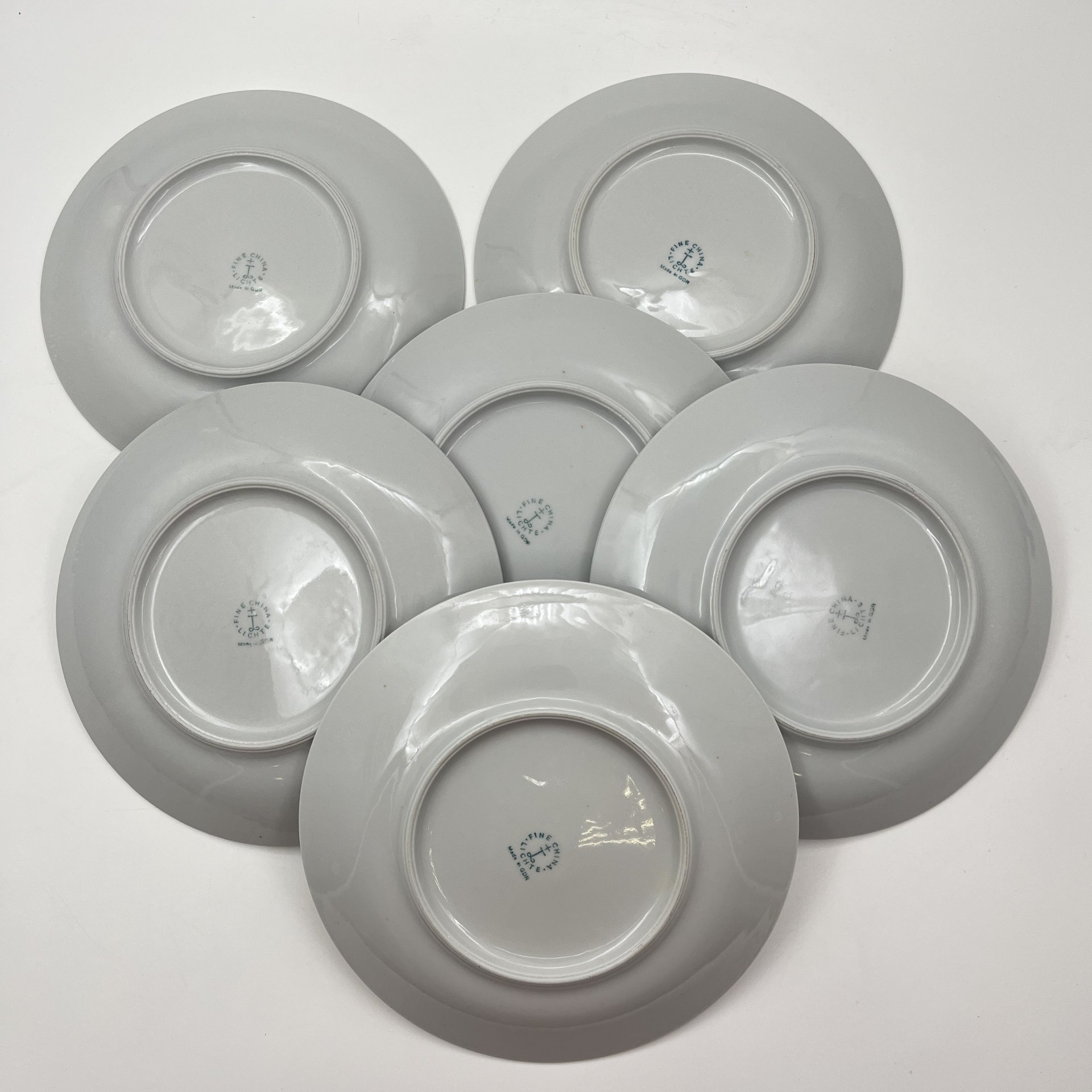 Набор десертных тарелок с цветочным декором на 6 персон, фарфор, деколь, Lichte Porzellan (Лихте), ГДР, 1960-1980 гг.