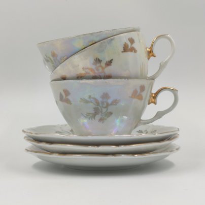 Набор из 3-х чайных пар, фарфор, люстр, золочение, Kahla, ГДР, 1957-1964 гг., Kahla