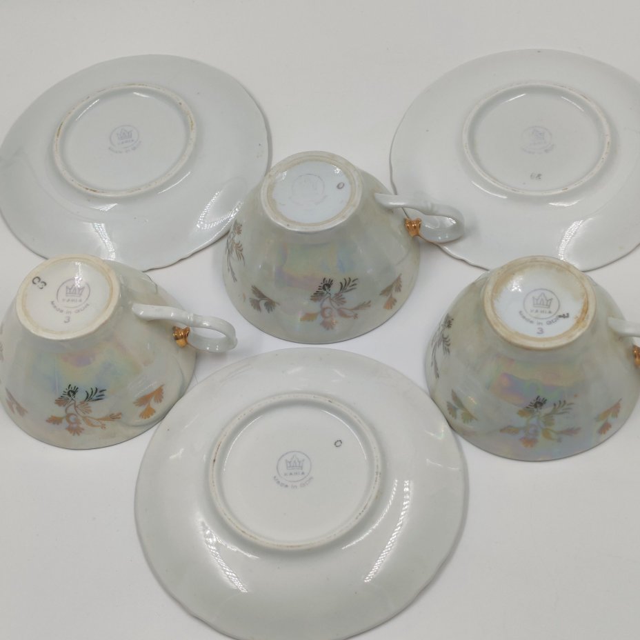 Набор из 3-х чайных пар, фарфор, люстр, золочение, Kahla, ГДР, 1957-1964 гг., Kahla
