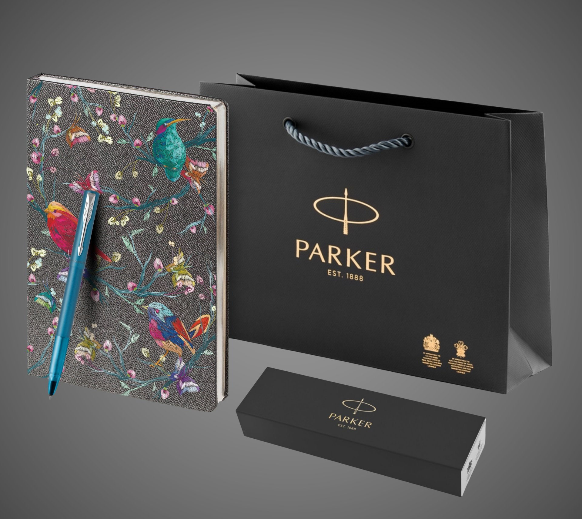 Подарочный набор: Ручка-роллер Parker Vector XL Teal CT и Ежедневник недатированный, серый, Лаки и смолы: лак, латунь, нержавеющая сталь